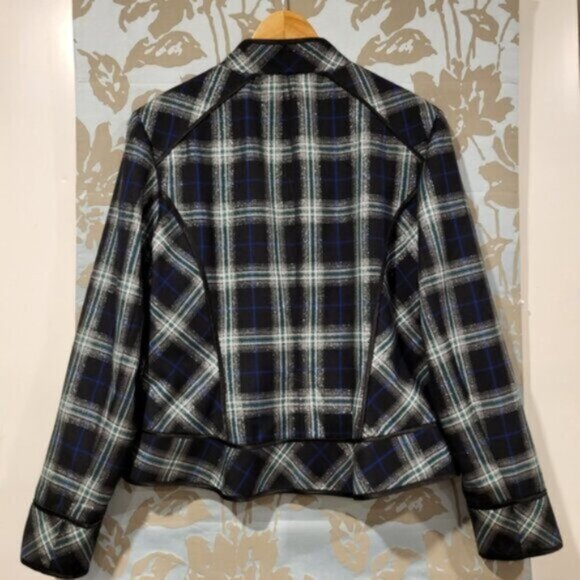 Blue Green Plaid Zip Blazer Jacket Women’s Sz 12 - Picture 10 of 12